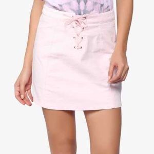 Pink lace up corduroy skirt